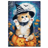 Orange Persian Kitten Witch Hat Canvas for Autumn Pumpkin Pictures Wall Décor for Cat Mom's Bedroom Wall Art on Ready to Hang 1.5" Thick Canvas Wrap, Floating Framed Canvas, Flat Rolled Canvas